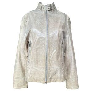 Schott NYC Vintage Women's Leather Jacket Cream Size Medium